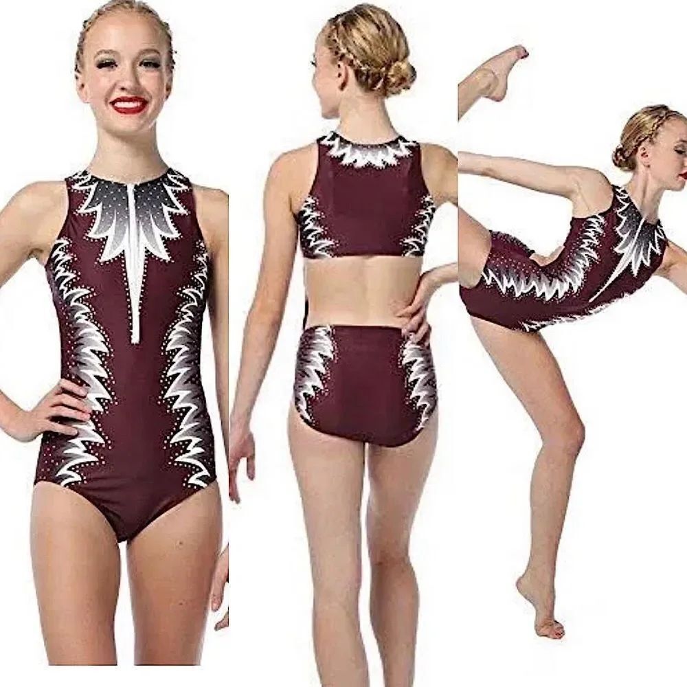 Alexandra Collection dance Harmony Zipper Front Leotard Burgundy Adult medium